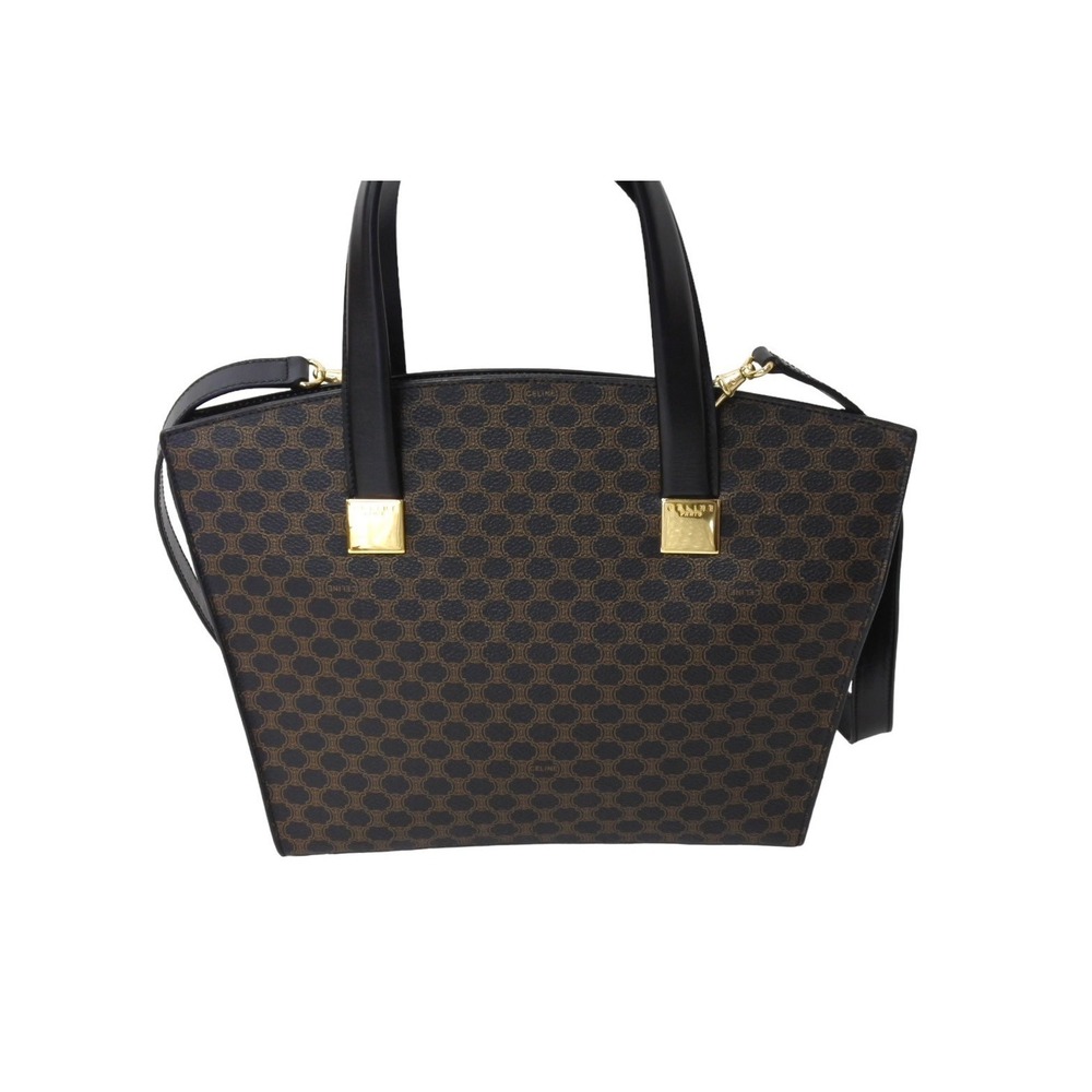 CELINE Macadam Handbag Shoulder Bag Black Brown Leather - Picture 4 of 9
